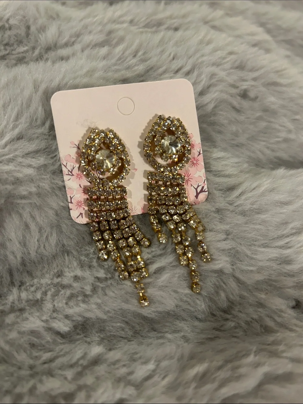 Gold Crystal Teardrop Fringe Earrings - Women Jewelry